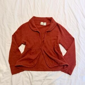 Vintage HWR Lambswool Cropped Cardigan Rust Orange Collared Empire Waist M